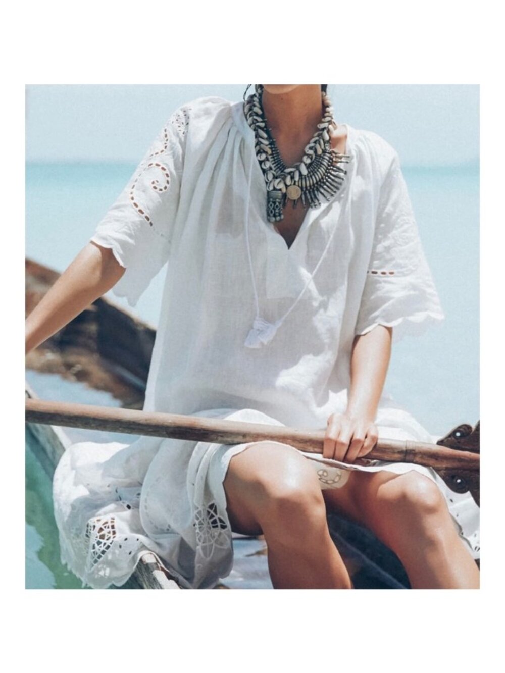 Spell NWT XS Linen Beach Dress with Embroidered Eyelet Details & Tassel - Picture 2 of 8
